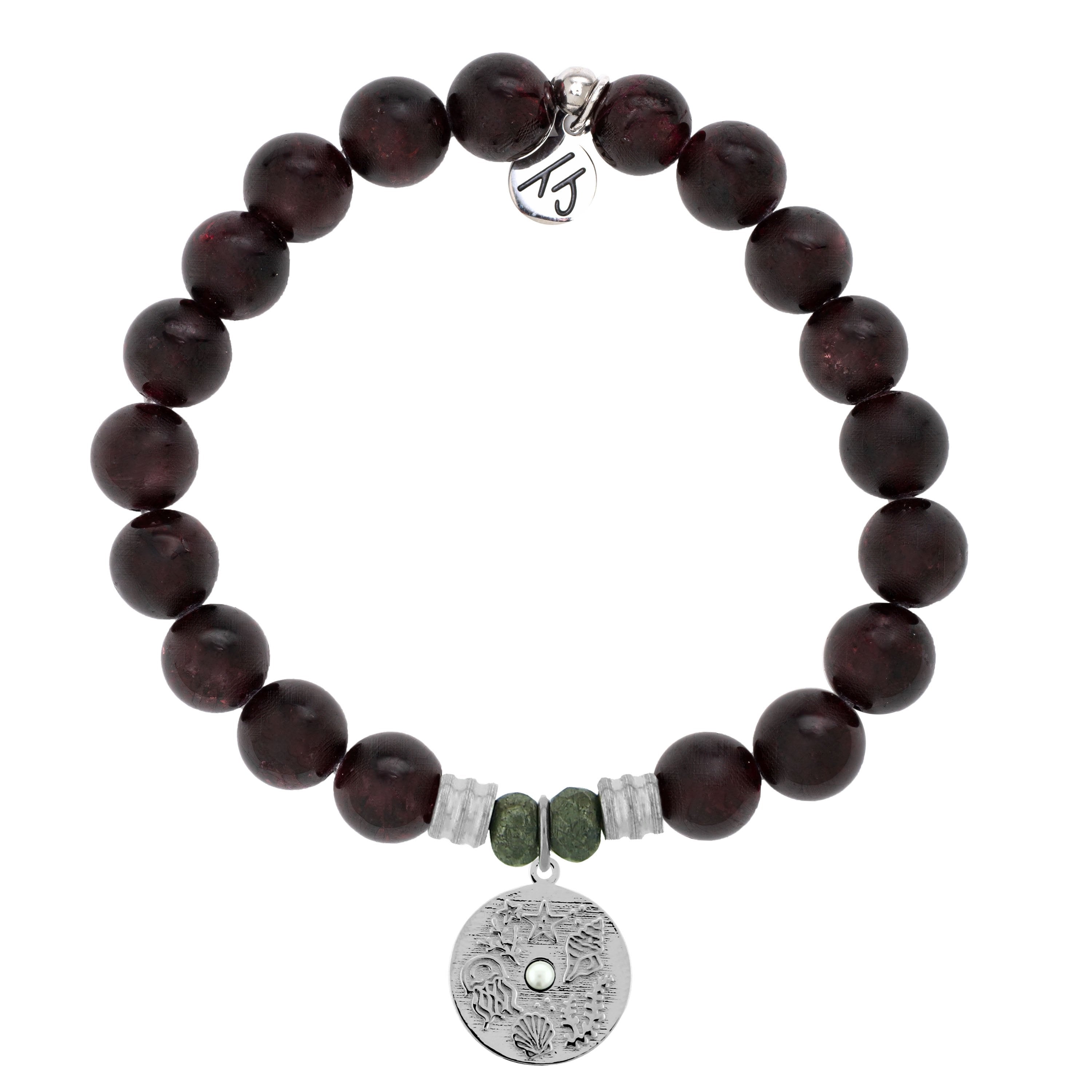 Garnet Stone Bracelet with Ocean Lover Sterling Silver Charm