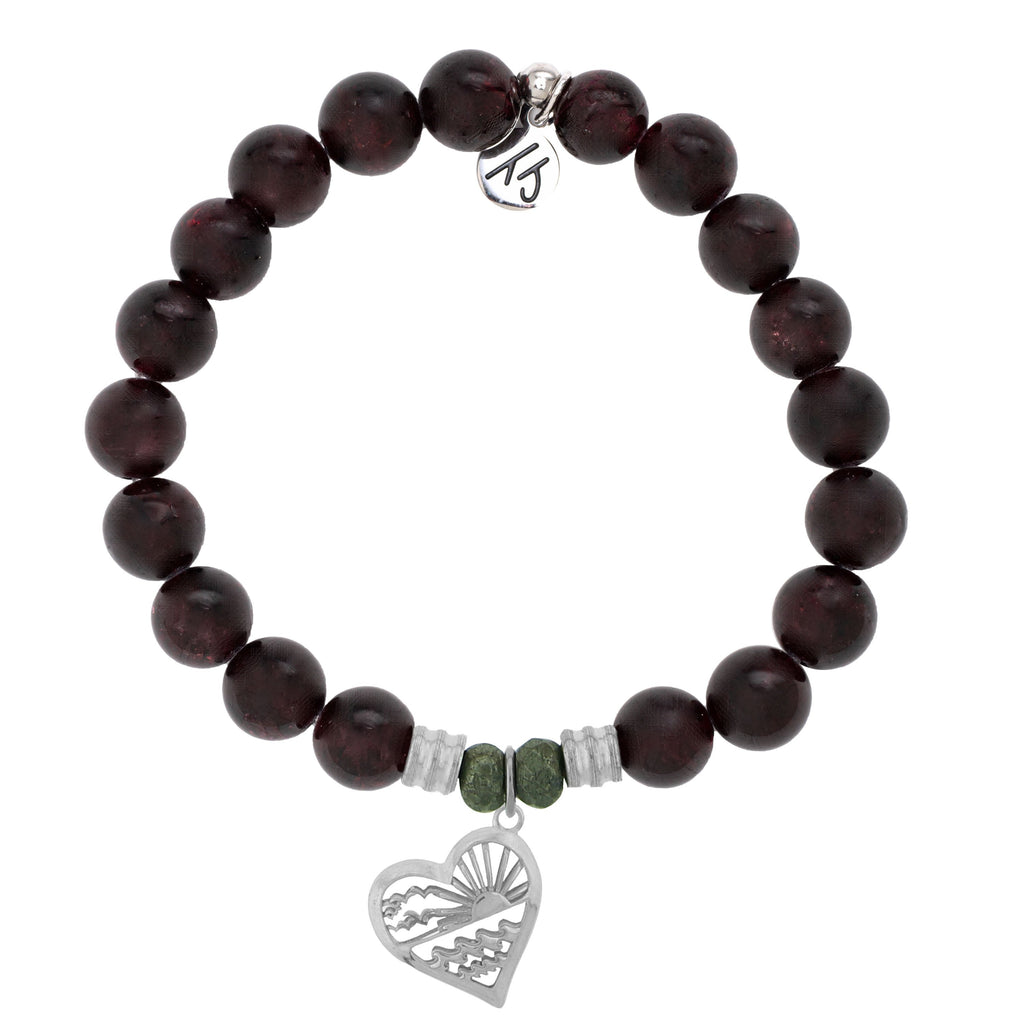 Garnet Stone Bracelet with Seas the Day Sterling Silver Charm