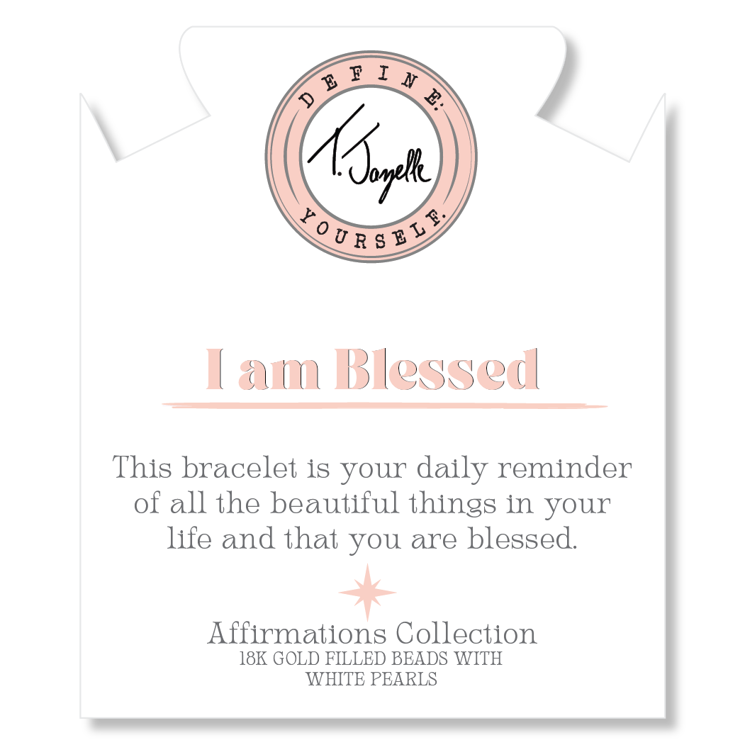 Gold Affirmations Collection- I am Blessed Pearl Bracelet