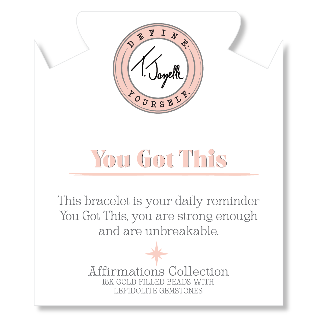 Gold Affirmations Collection- You Got This Lepidolite Bracelet