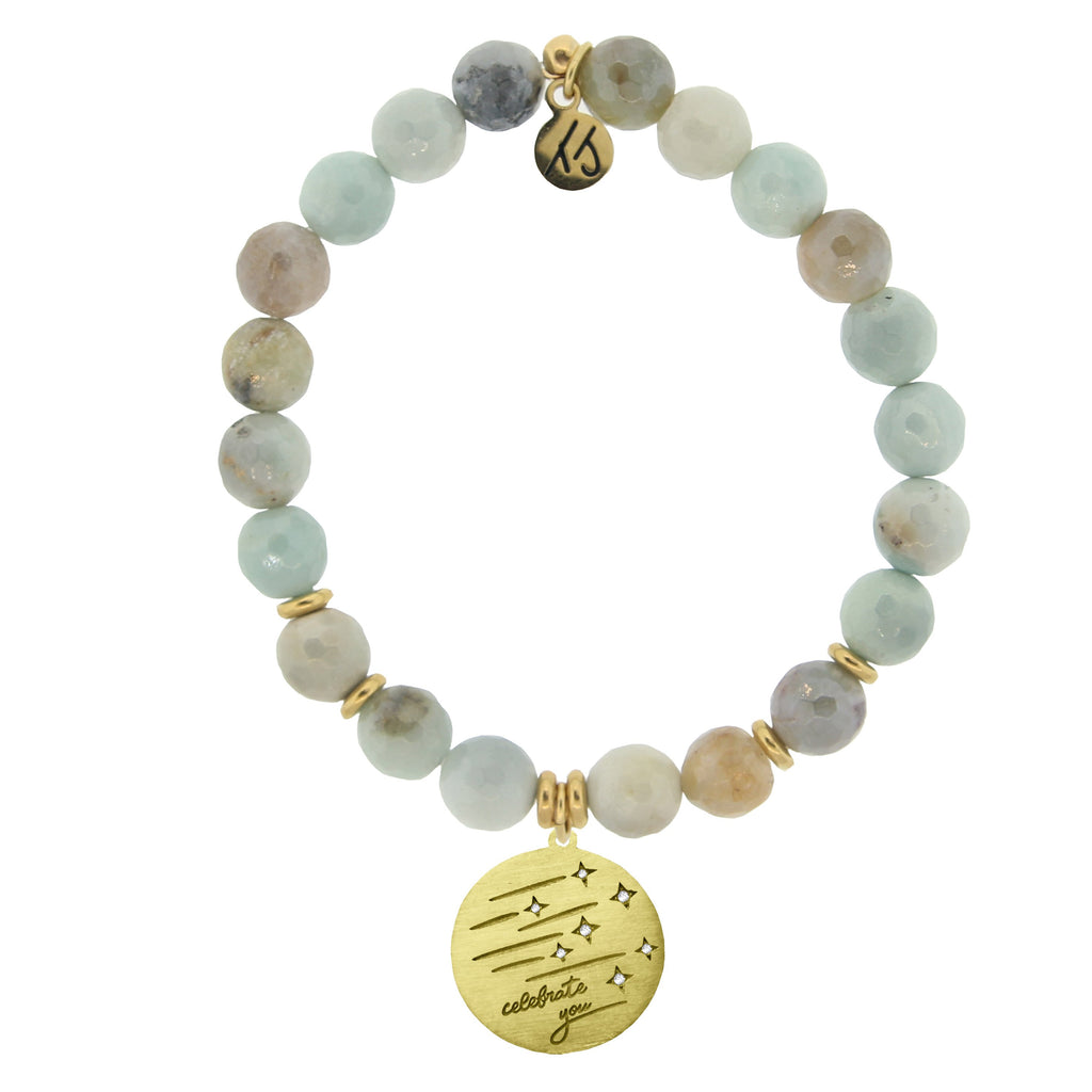 Gold Collection - Amazonite Stone Bracelet with Birthday Wishes Gold Charm