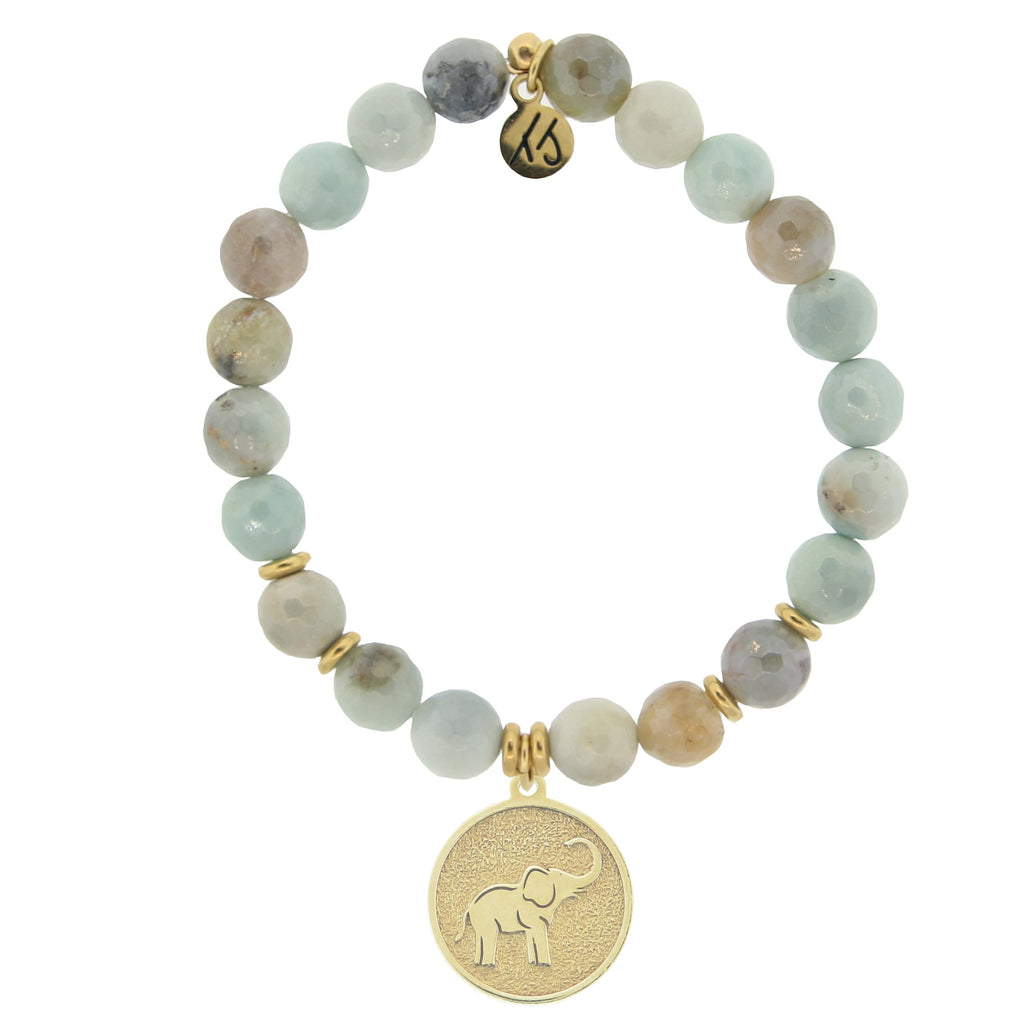 Gold Collection - Amazonite Stone Bracelet with Lucky Elephant Gold Charm