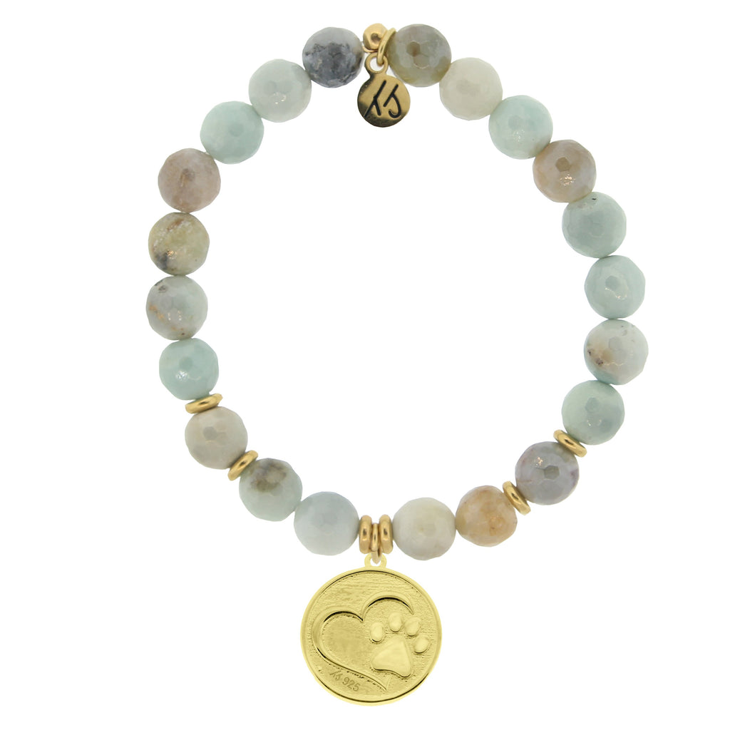 Gold Collection - Amazonite Stone Bracelet with Paw Print Gold Charm