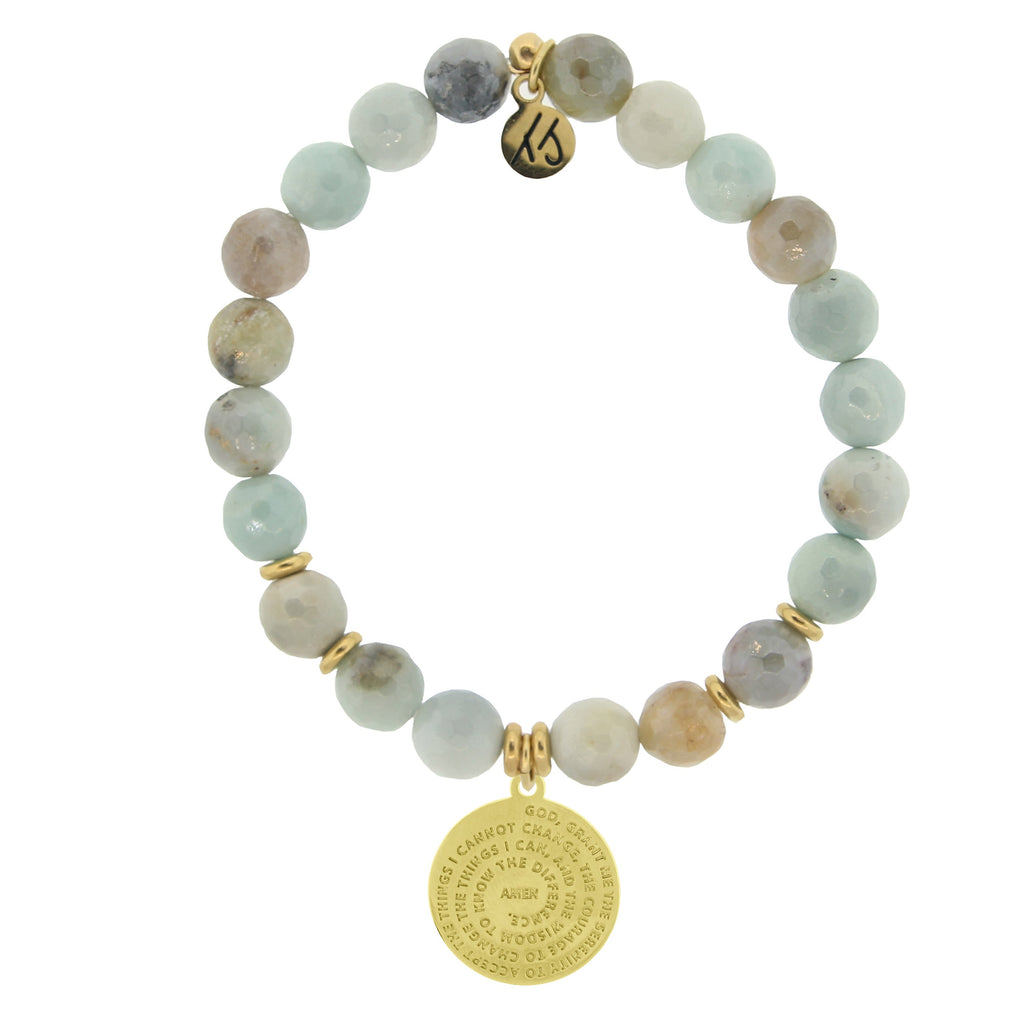 Gold Collection - Amazonite Stone Bracelet with Serenity Prayer Gold Charm