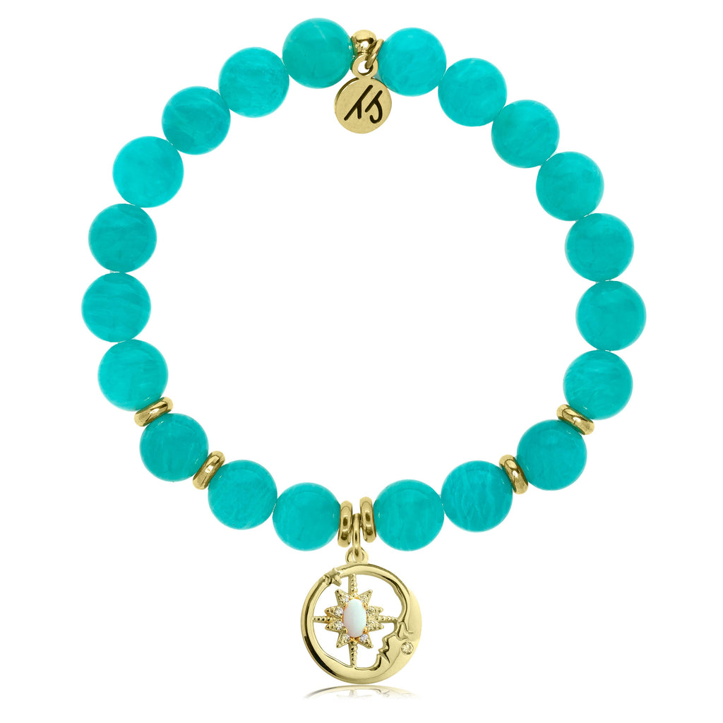 Gold Collection - Aqua Amazonite Stone Bracelet with Moonlight Gold Charm
