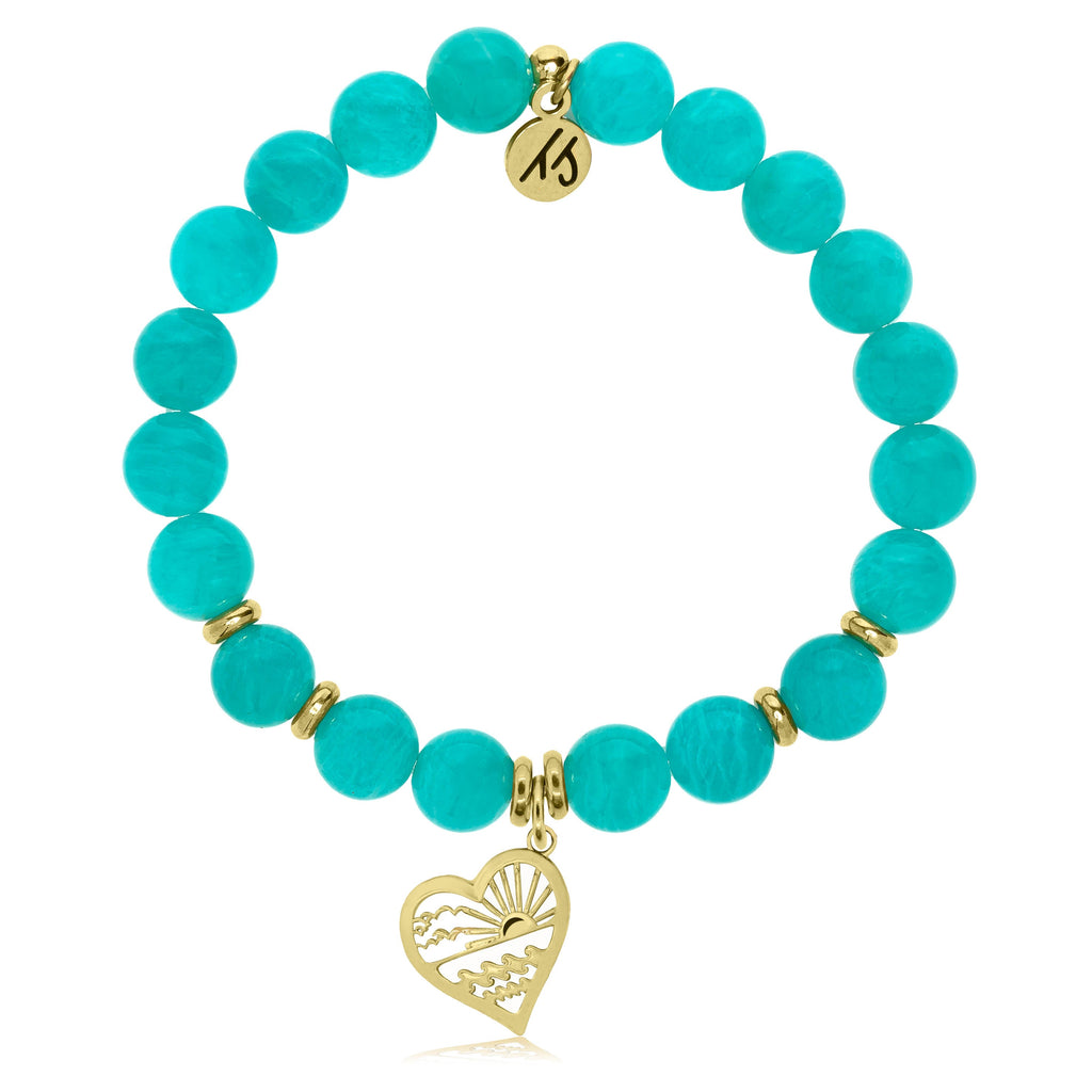 Gold Collection - Aqua Amazonite Stone Bracelet with Seas the Day Gold Charm
