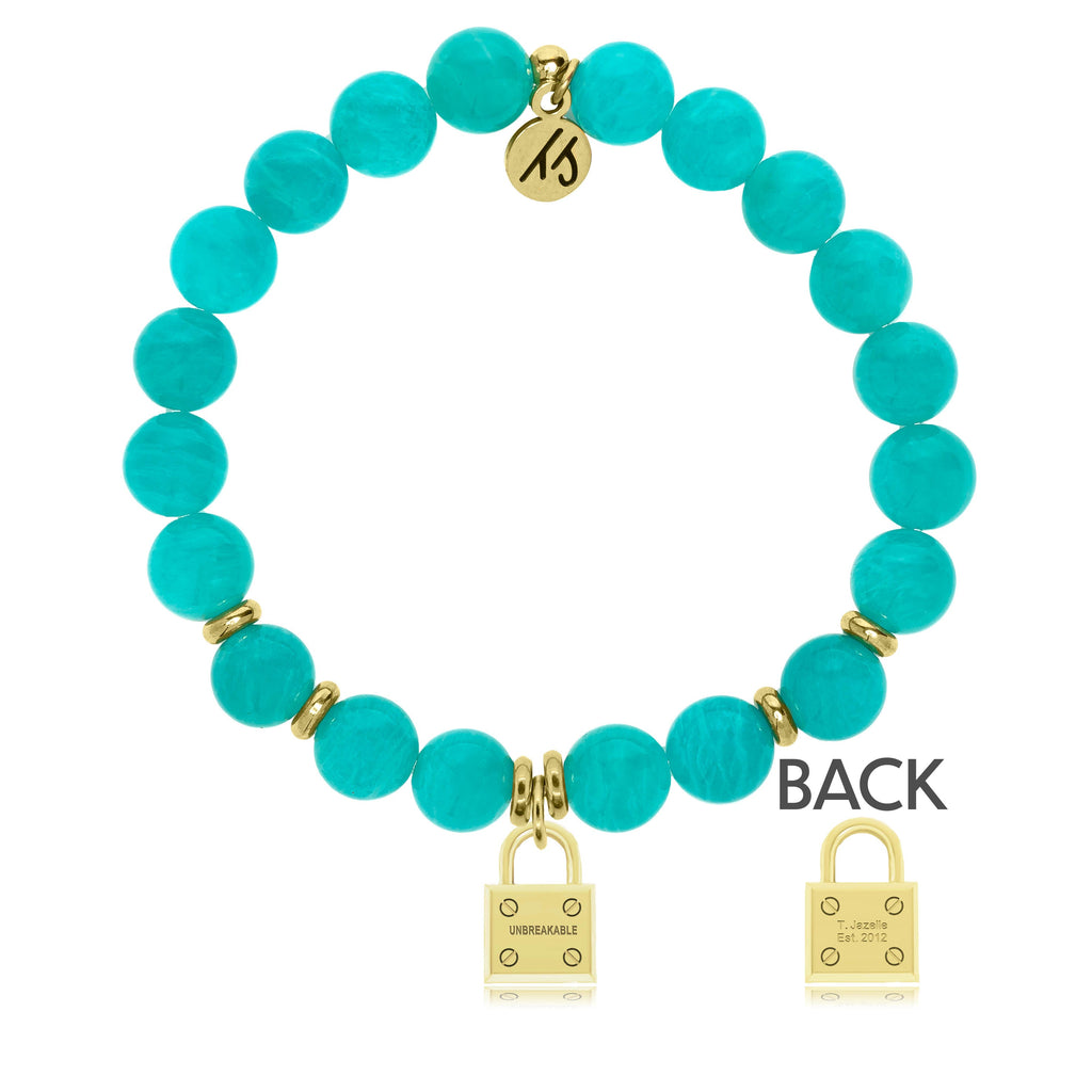Gold Collection - Aqua Amazonite Stone Bracelet with Unbreakable Gold Charm