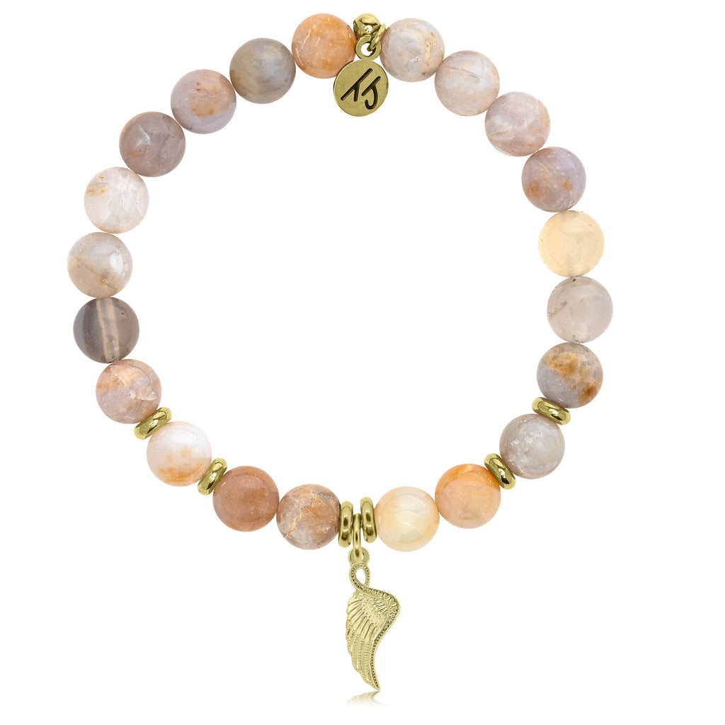 Gold Collection -Australian Agate Stone Bracelet with Angel Blessings Gold Charm