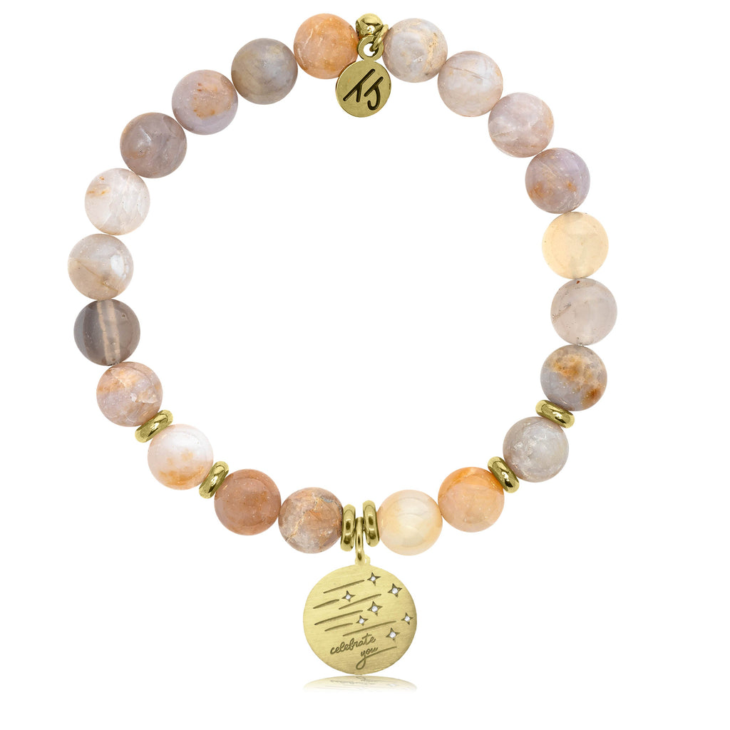 Gold Collection -Australian Agate Stone Bracelet with Birthday Wishes Gold Charm