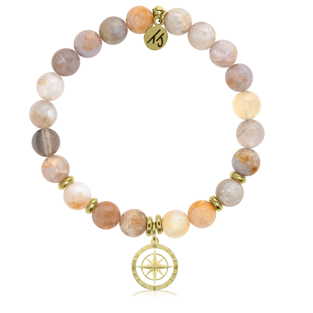 Gold Collection -Australian Agate Stone Bracelet with Compass Rose Gold Charm