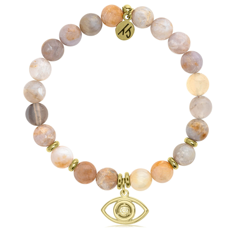 Gold Collection -Australian Agate Stone Bracelet with Evil Eye Gold Charm