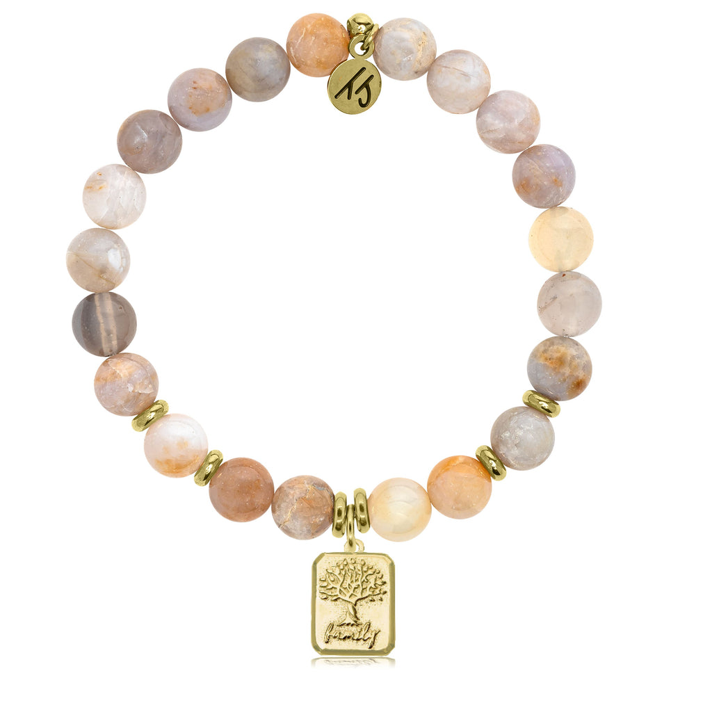 Gold Collection -Australian Agate Stone Bracelet with Family Tree Gold Charm