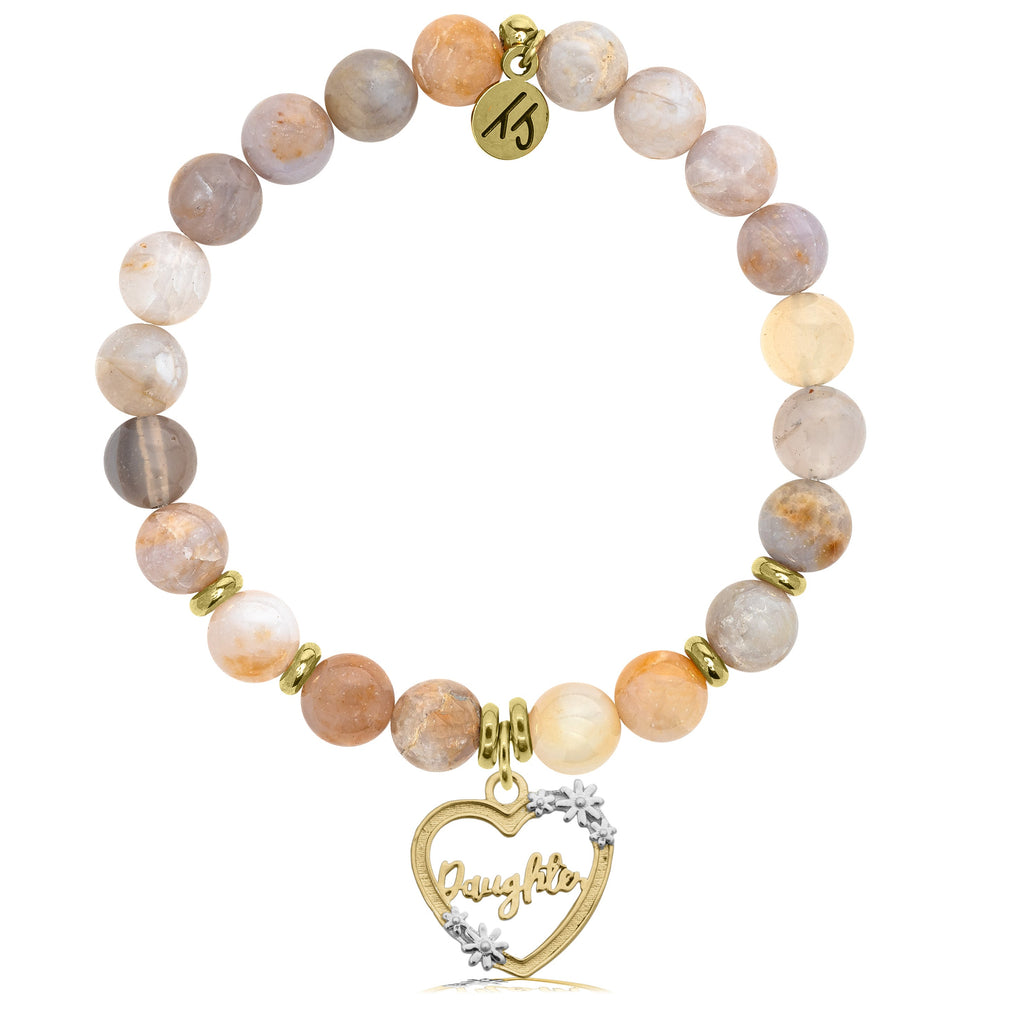 Gold Collection - Australian Agate Stone Bracelet with Heart Daughter Charm