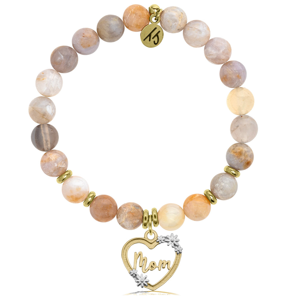 Gold Collection - Australian Agate Stone Bracelet with Heart Mom Charm