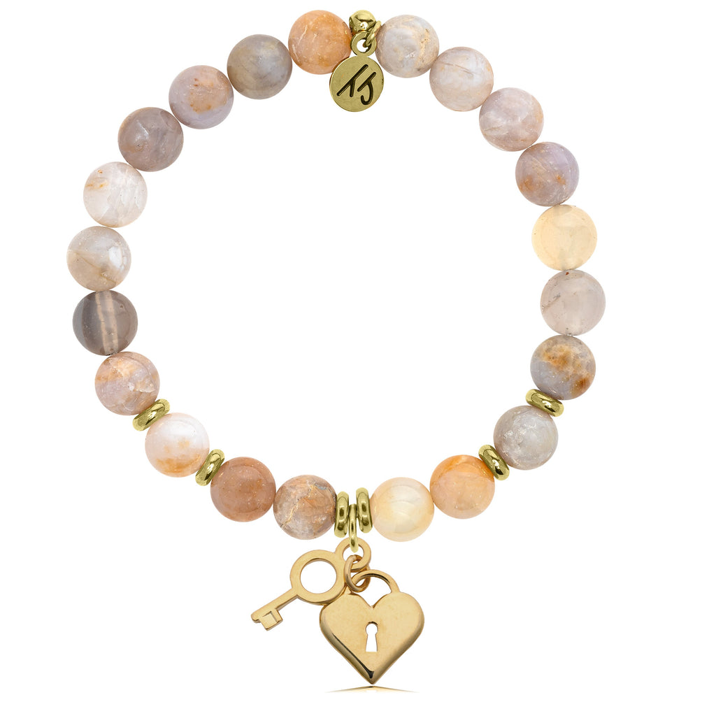 Gold Collection - Australian Agate Stone Bracelet with Key to my Heart Gold Charm