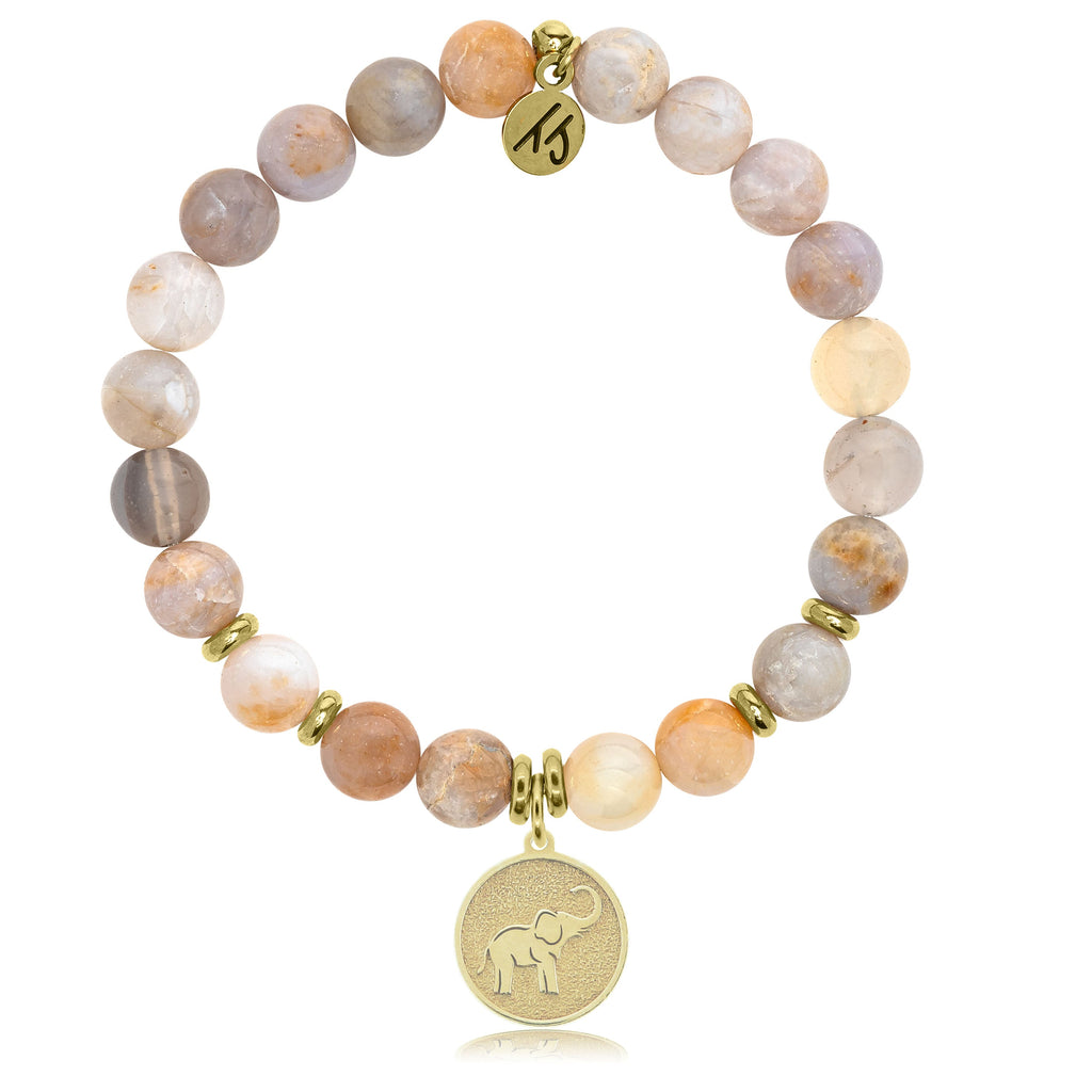 Gold Collection -Australian Agate Stone Bracelet with Lucky Elephant Gold Charm