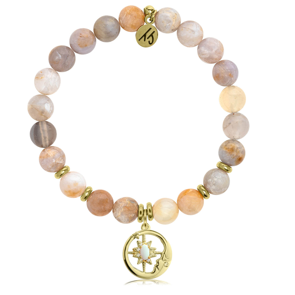 Gold Collection -Australian Agate Stone Bracelet with Moonlight Gold Charm