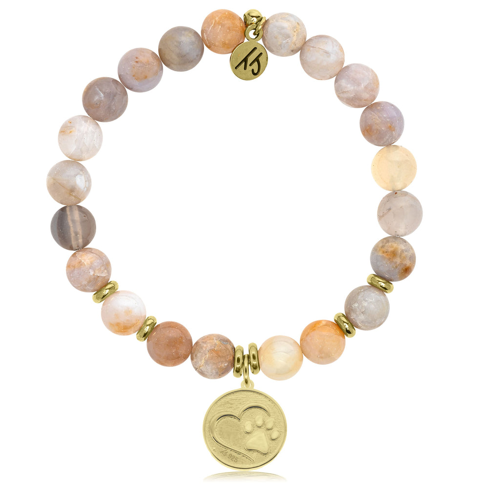 Gold Collection -Australian Agate Stone Bracelet with Paw Print Gold Charm
