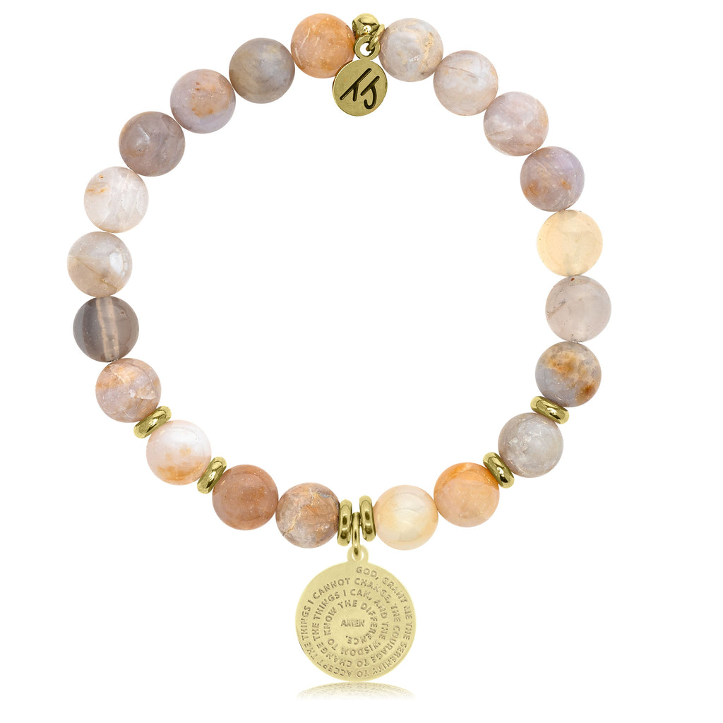 Gold Collection -Australian Agate Stone Bracelet with Serenity Prayer Gold Charm