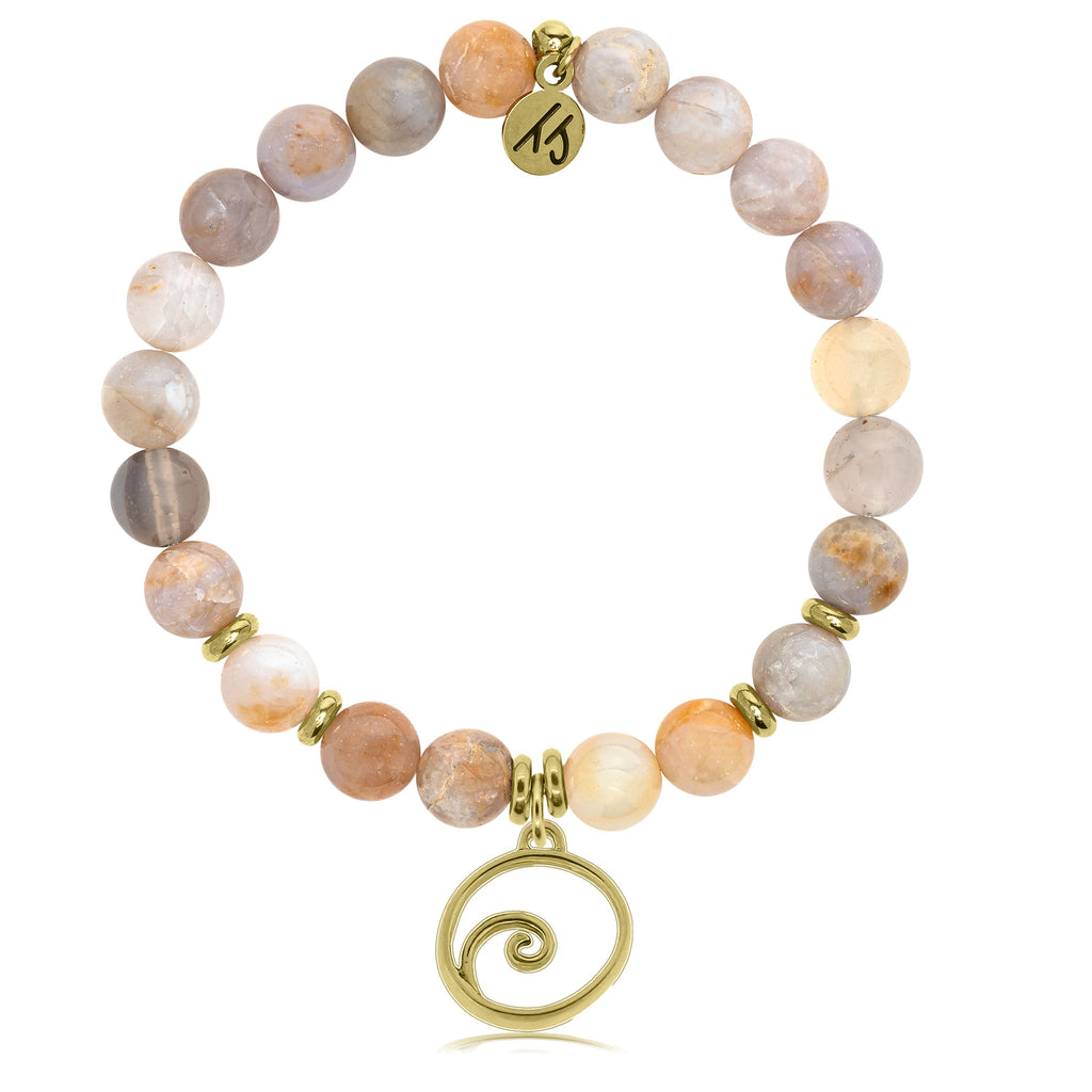 Gold Collection -Australian Agate Stone Bracelet with Wave Gold Charm