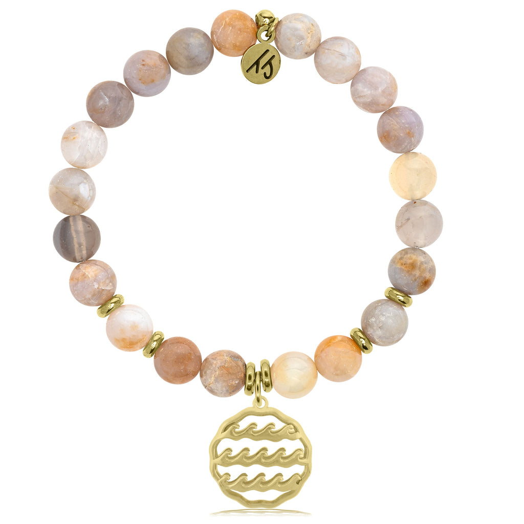 Gold Collection -Australian Agate Stone Bracelet with Waves of Life Gold Charm