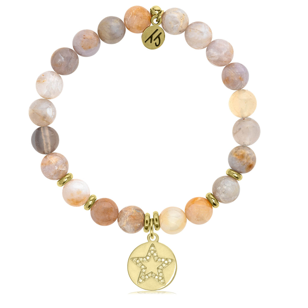 Gold Collection -Australian Agate Stone Bracelet with Wish on a Star Gold Charm