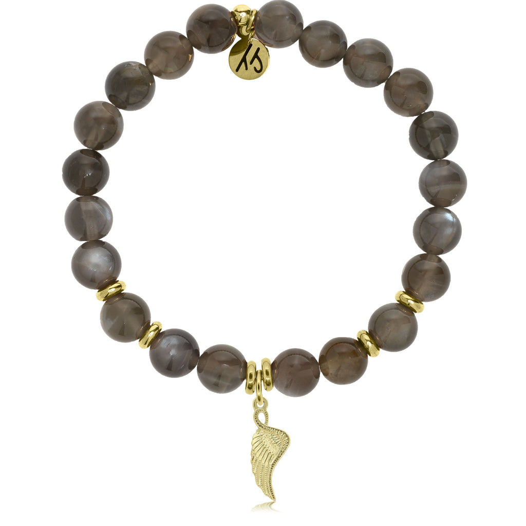 Gold Collection -Black Moonstone Stone Bracelet with Angel Blessing Gold Charm