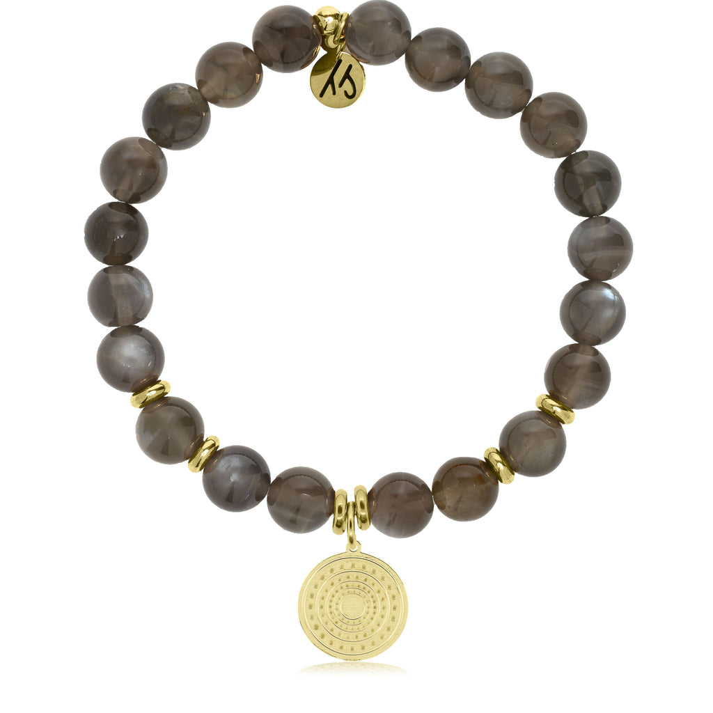 Gold Collection -Black Moonstone Stone Bracelet with Family Circle Gold Charm