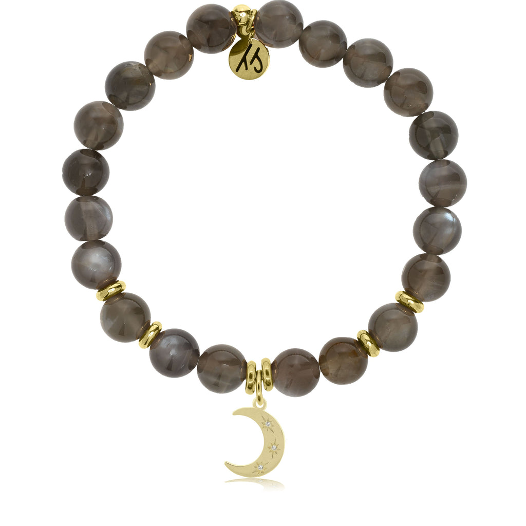 Gold Collection - Black Moonstone Stone Bracelet with Friendship Stars Gold Charm