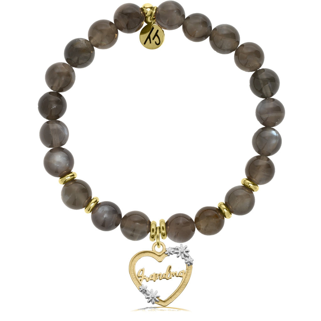 Gold Collection - Black Moonstone Stone Bracelet with Heart Grandma Charm