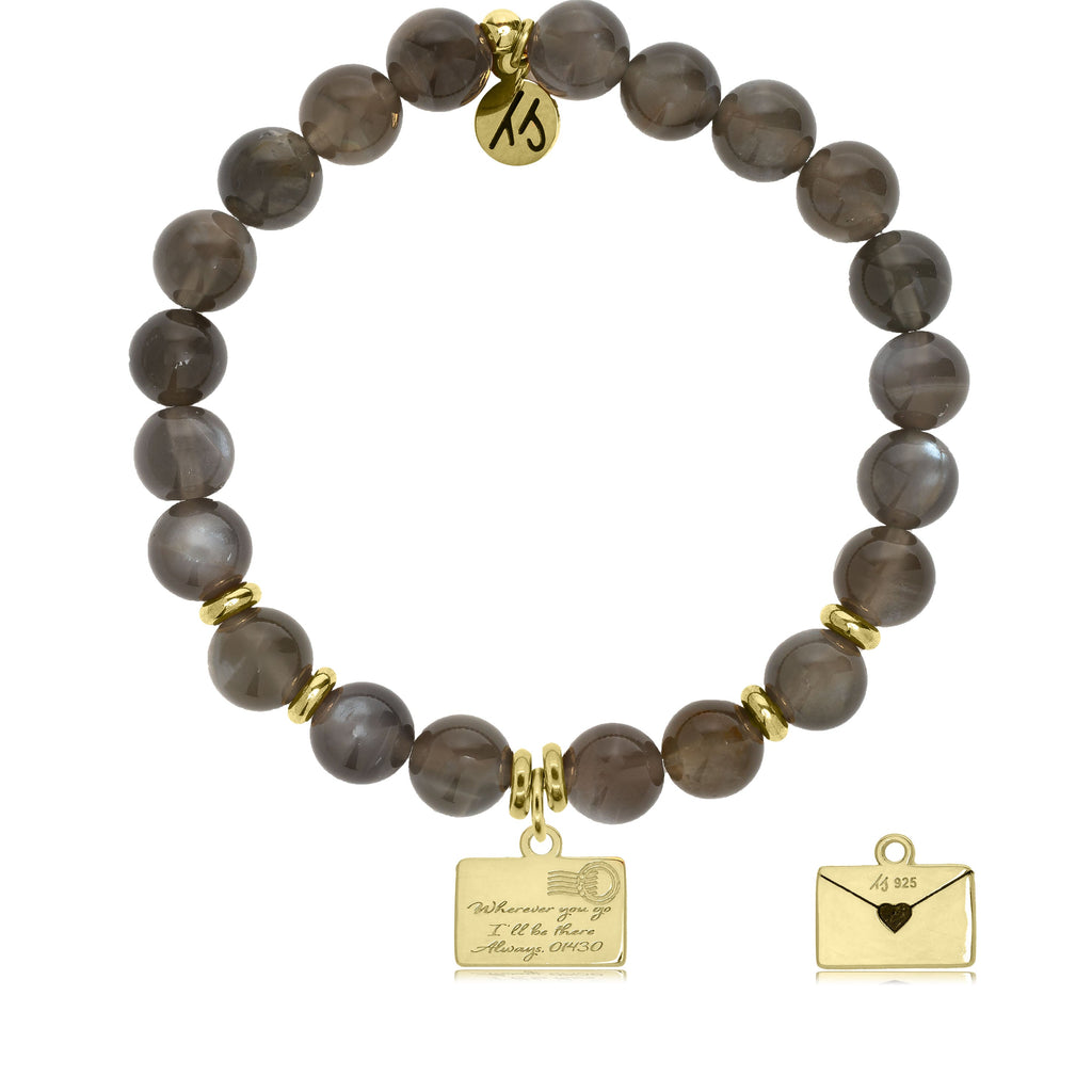 Gold Collection -Black Moonstone Stone Bracelet with Love Letter Gold Charm