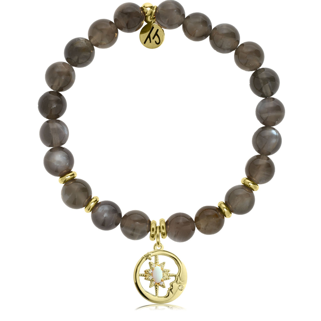 Gold Collection -Black Moonstone Stone Bracelet with Moonlight Gold Charm