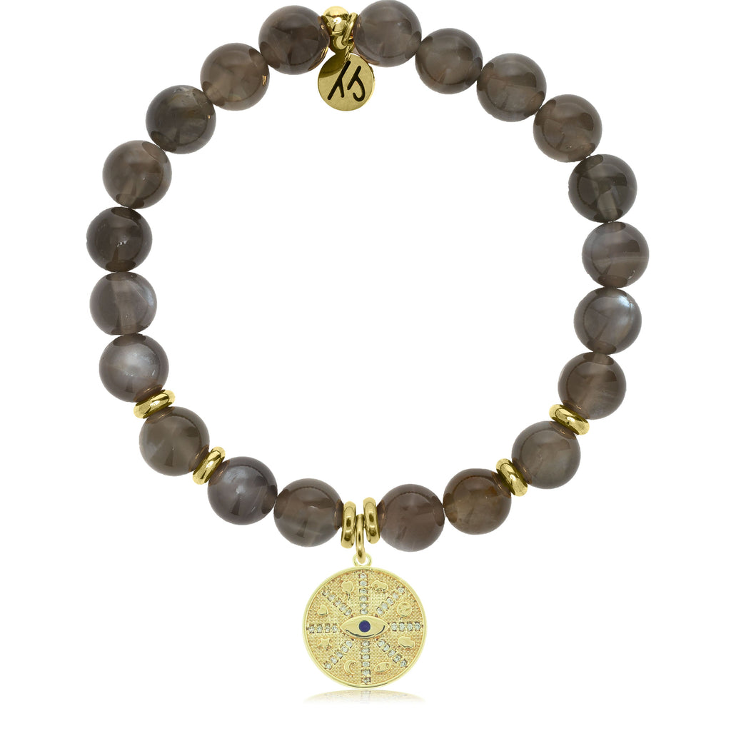 Gold Collection -Black Moonstone Stone Bracelet with Protection Gold Charm