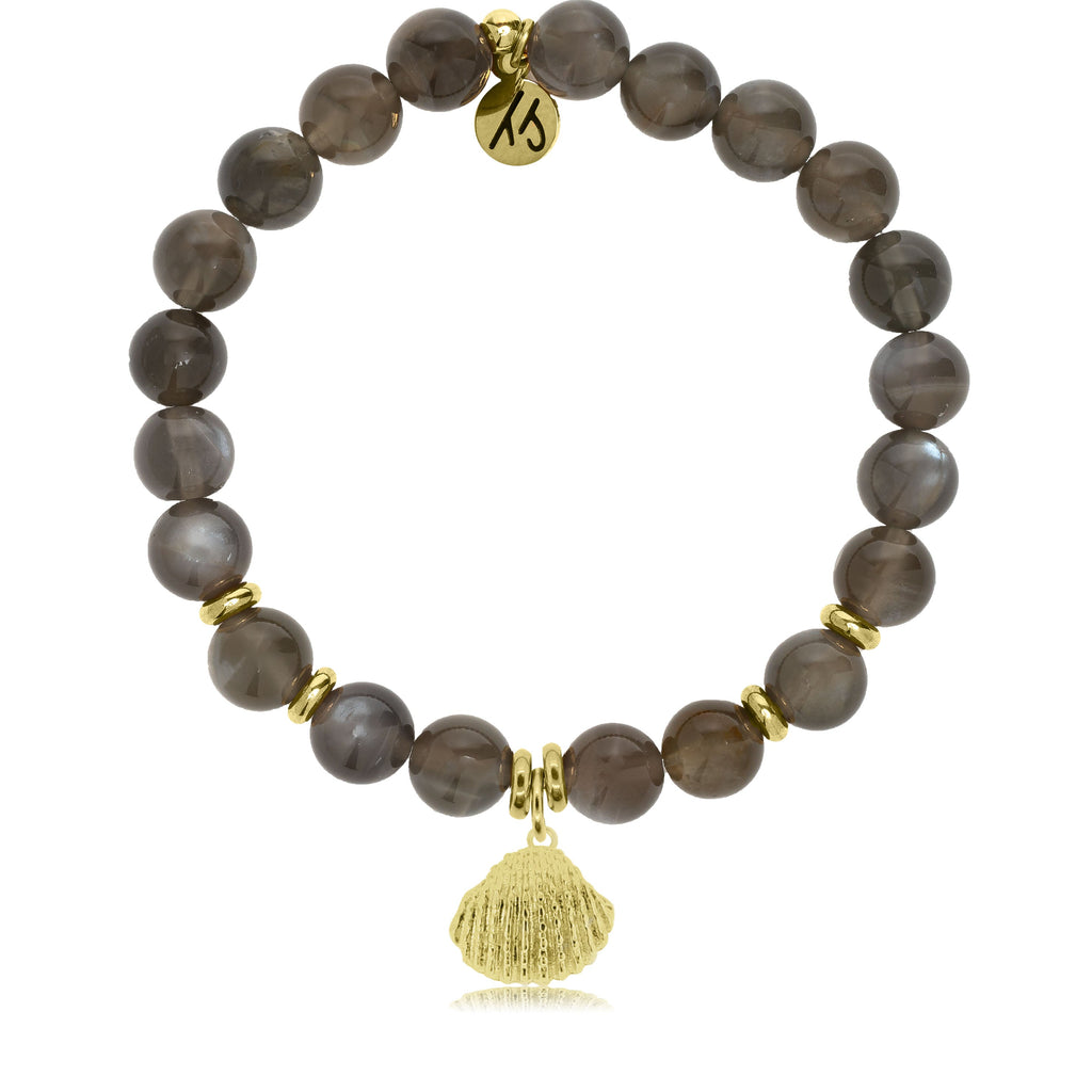 Gold Collection -Black Moonstone Stone Bracelet with Seashell Gold Charm