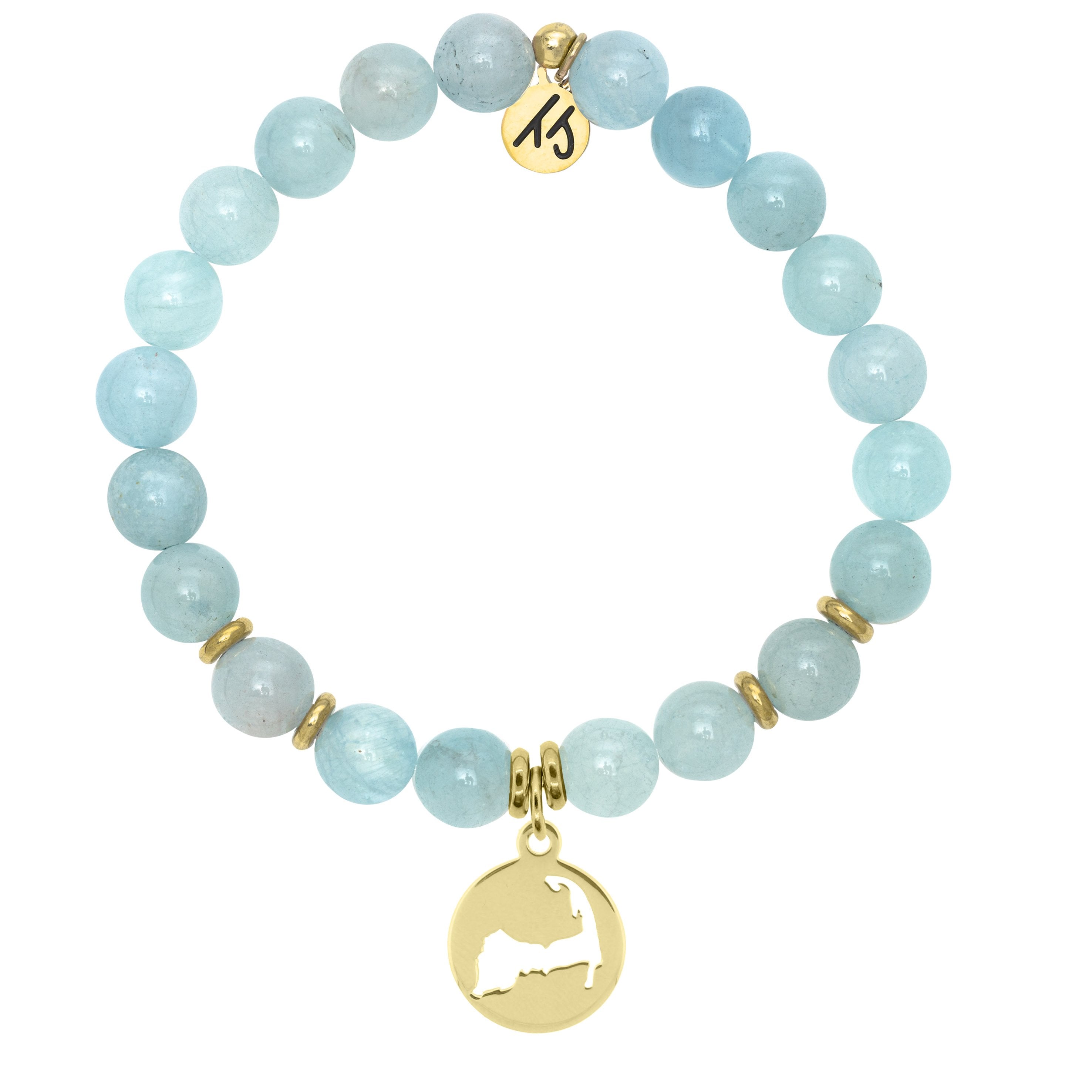 Blue Aquamarine Stone Bracelet with Cape Cod Gold Charm