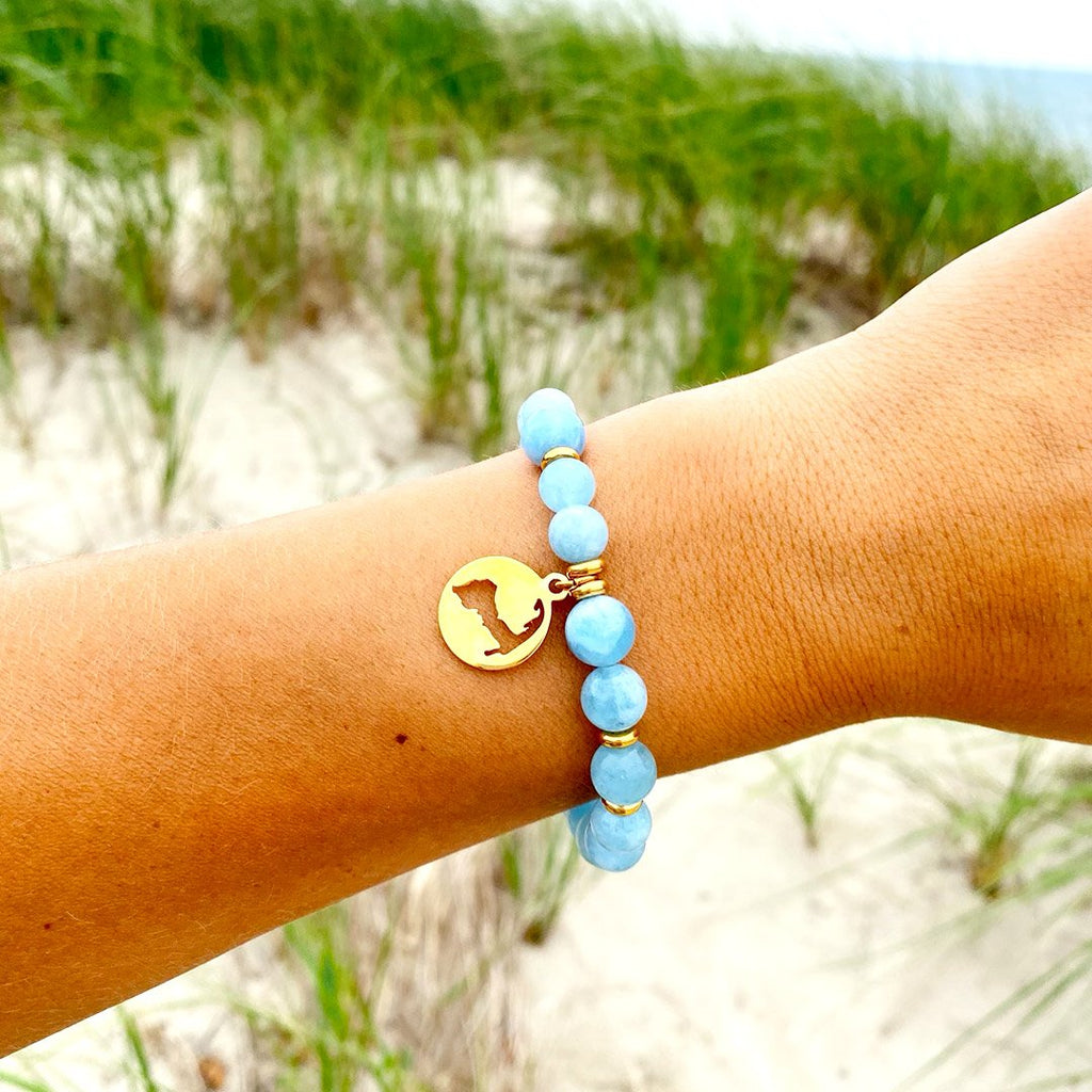 Gold Collection - Blue Aquamarine Stone Bracelet with Cape Cod Gold Charm