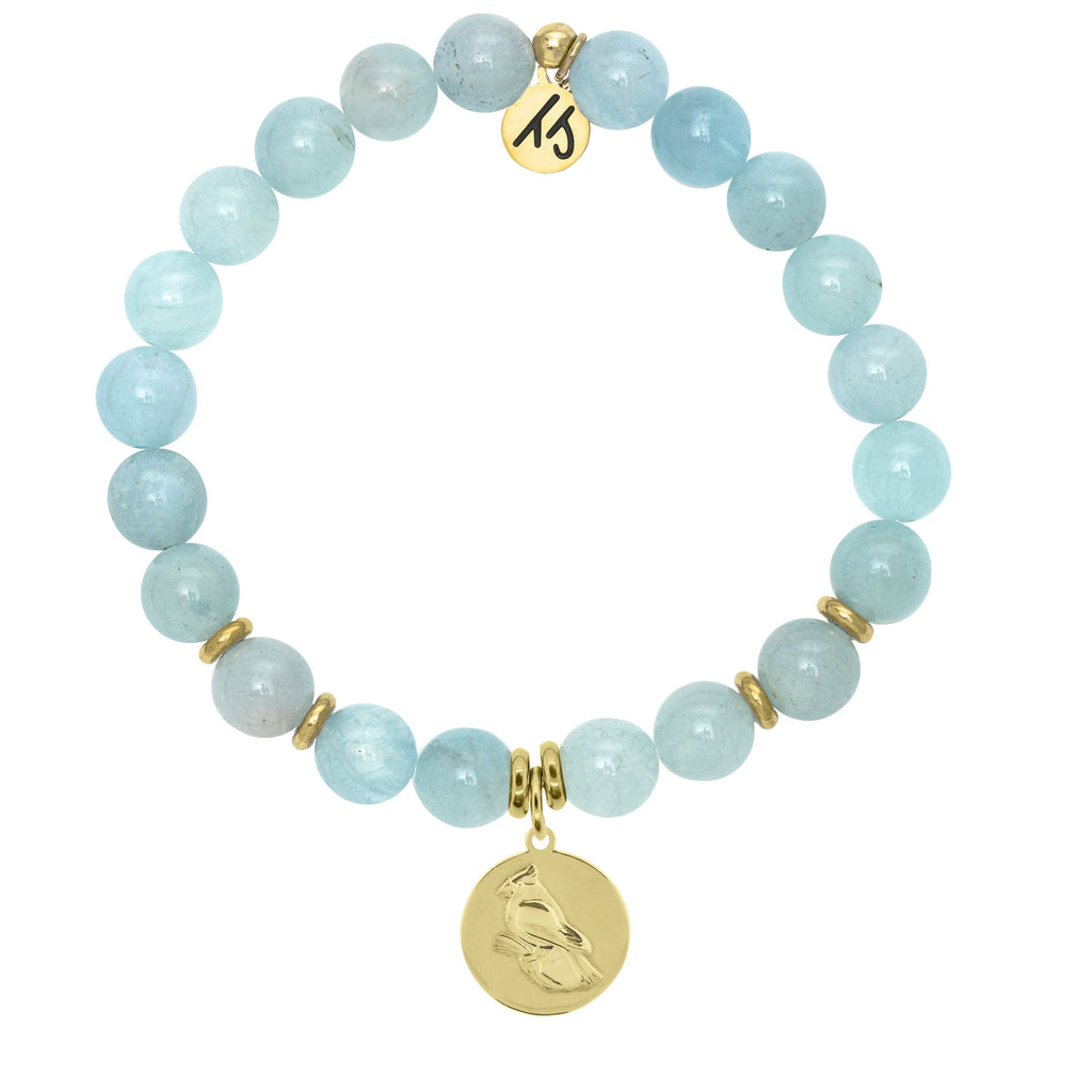 Gold Collection - Blue Aquamarine Stone Bracelet with Cardinal Gold Charm