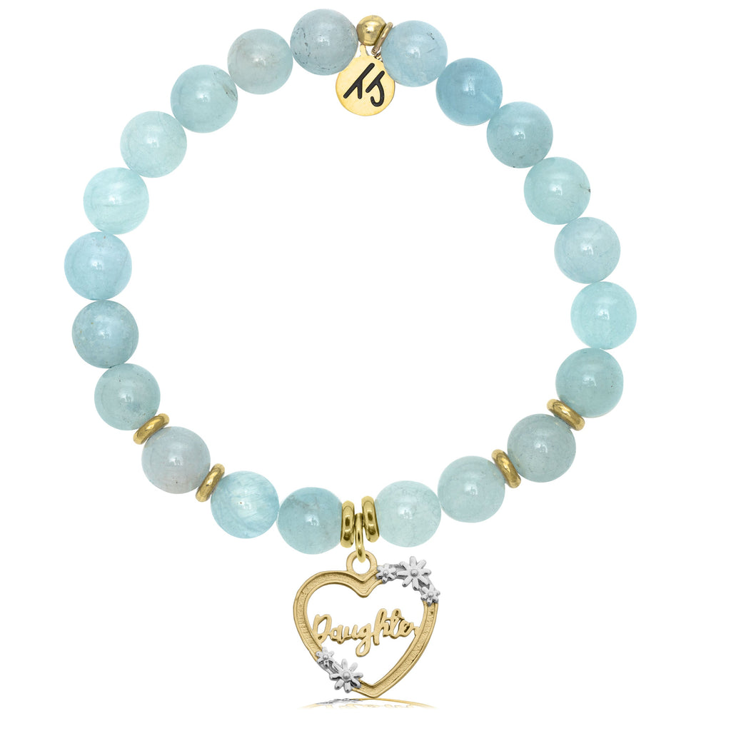 Gold Collection - Blue Aquamarine Stone Bracelet with Heart Daughter Charm