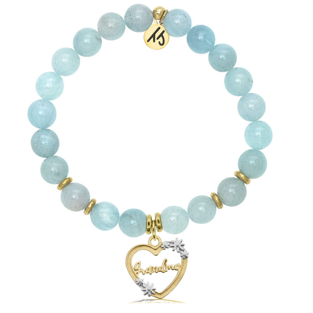 Gold Collection - Blue Aquamarine Stone Bracelet with Heart Grandma Charm