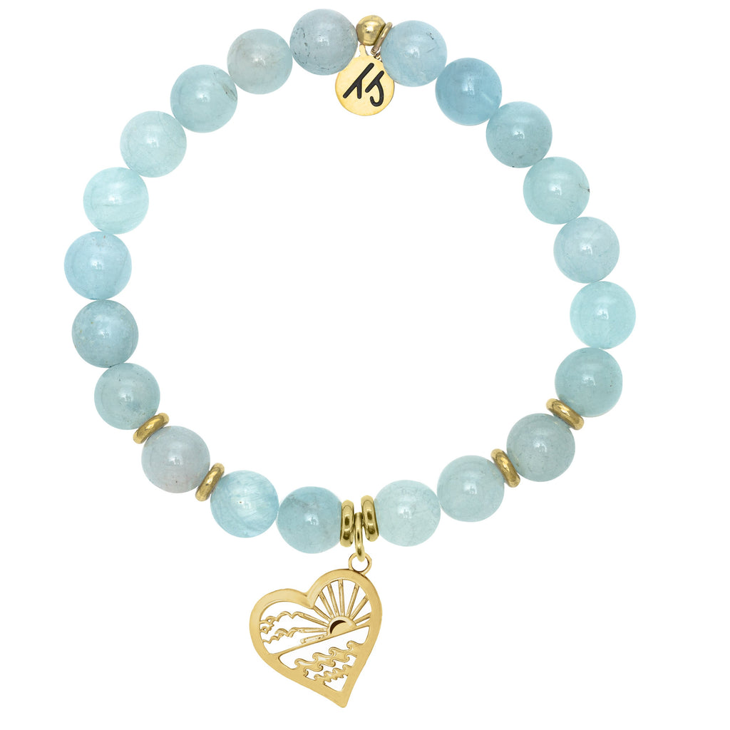 Gold Collection - Blue Aquamarine Stone Bracelet with Seas the Day Gold Charm