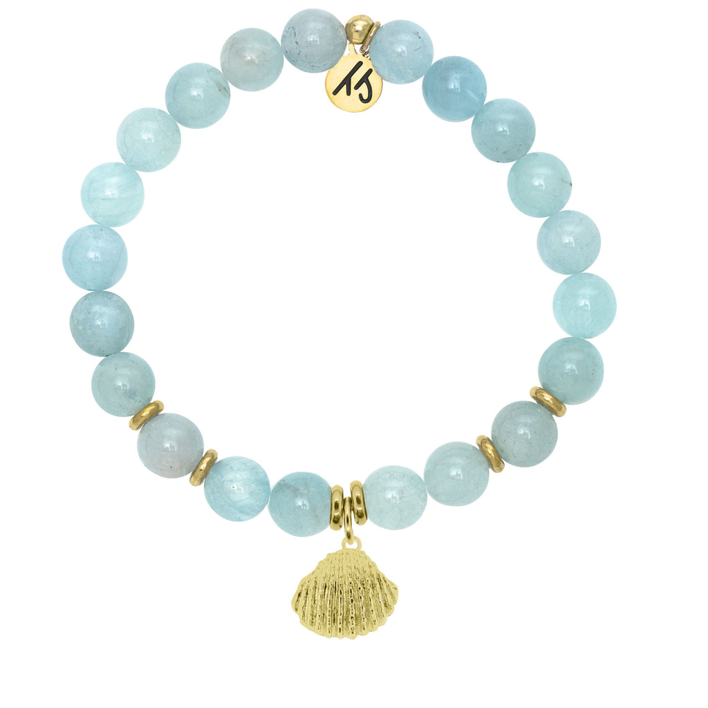 Gold Collection - Blue Aquamarine Stone Bracelet with Seashell Gold Charm