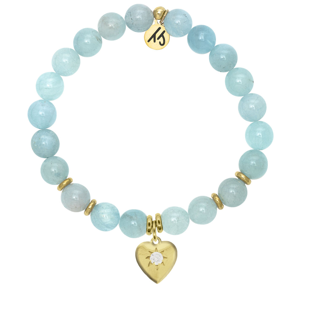 Gold Collection - Blue Aquamarine Stone Bracelet with Self Love Gold Charm