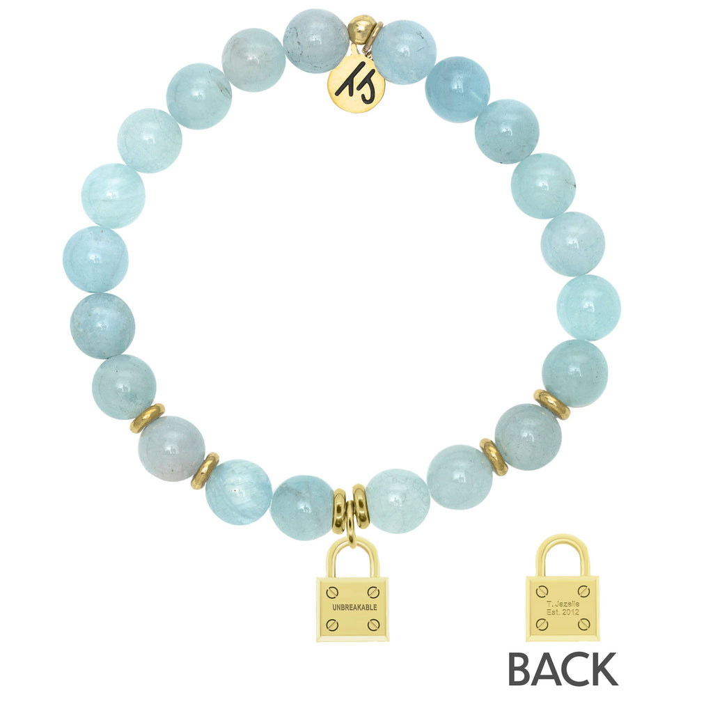 Gold Collection - Blue Aquamarine Stone Bracelet with Unbreakable Gold Charm