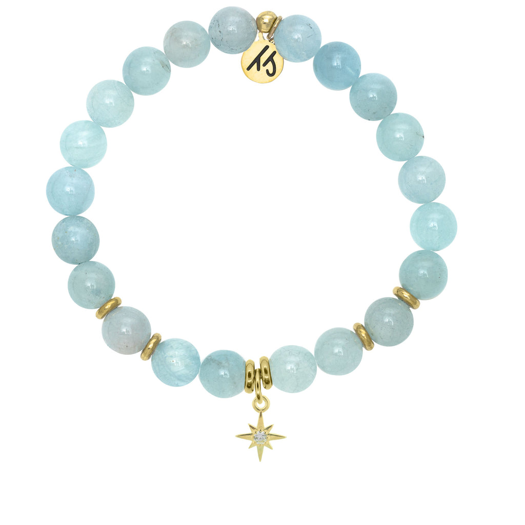 Gold Collection - Blue Aquamarine Stone Bracelet with Your Year Gold Charm