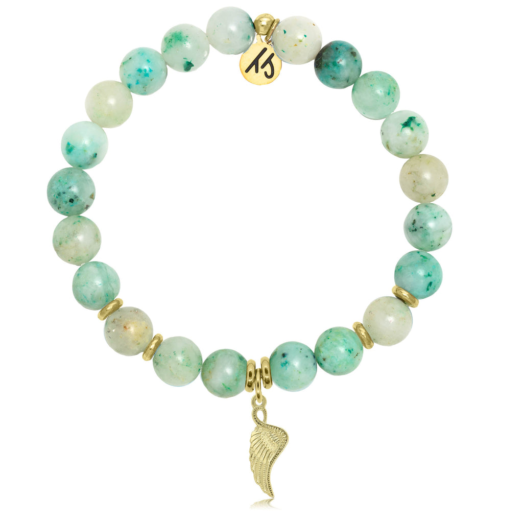 Gold Collection - Caribbean Quartzite Stone Bracelet with Angel Blessings Gold Charm