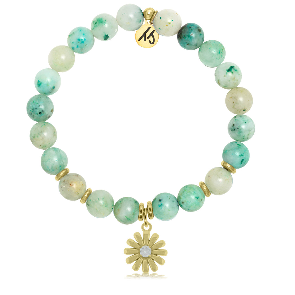 Gold Collection - Caribbean Quartzite Stone Bracelet with Daisy Gold Charm