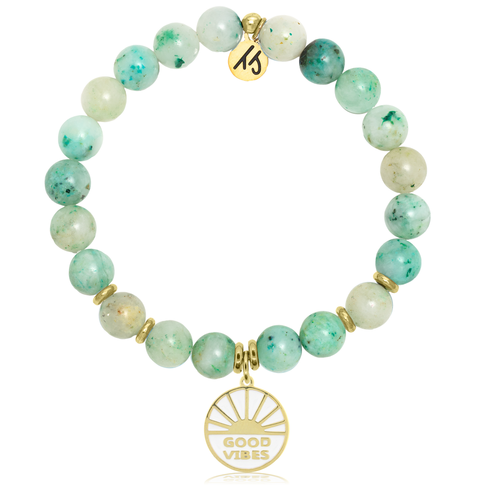 Gold Collection - Caribbean Quartzite Stone Bracelet with Good Vibes Gold Charm