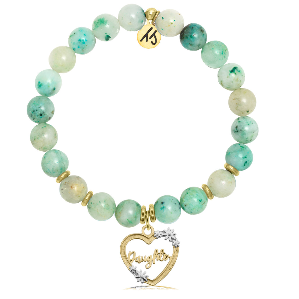 Gold Collection - Caribbean Quartzite Stone Bracelet with Heart Daughter Charm
