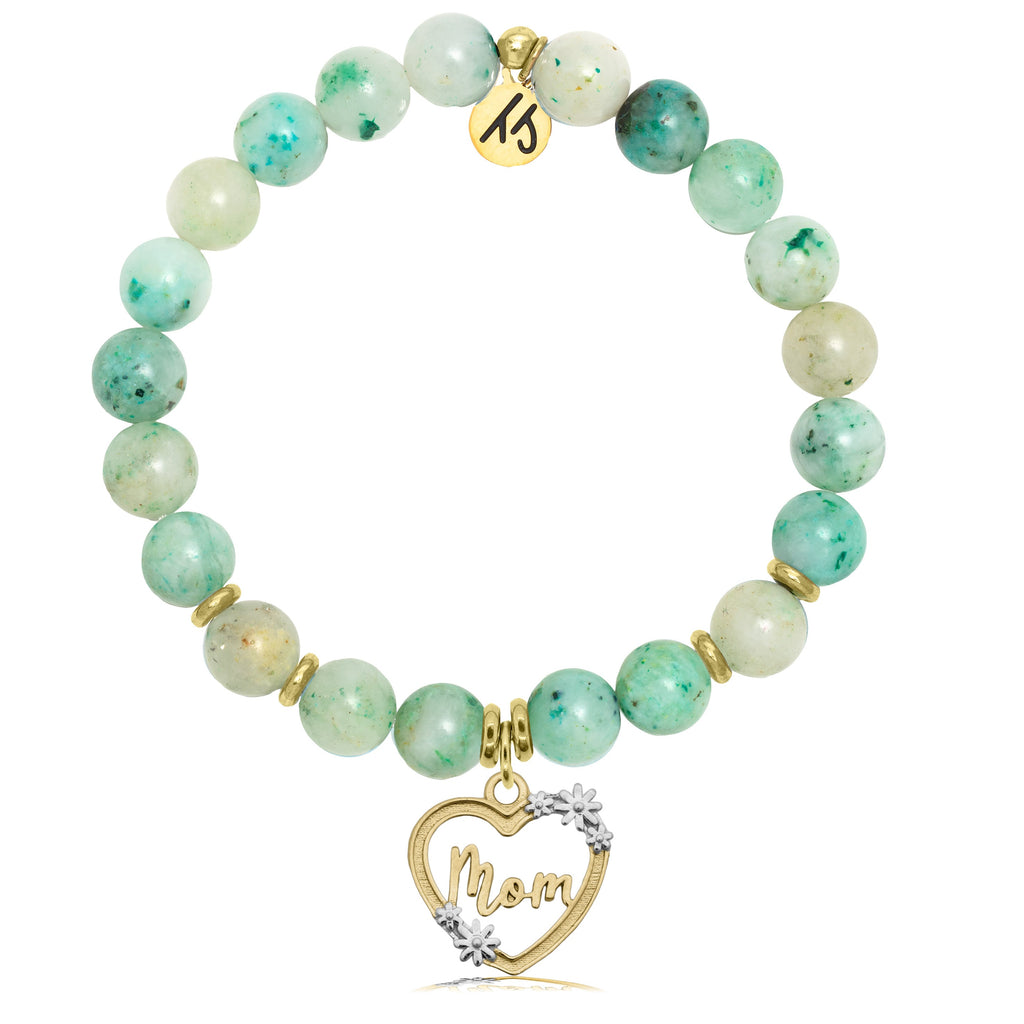 Gold Collection - Caribbean Quartzite Stone Bracelet with Heart Mom Charm
