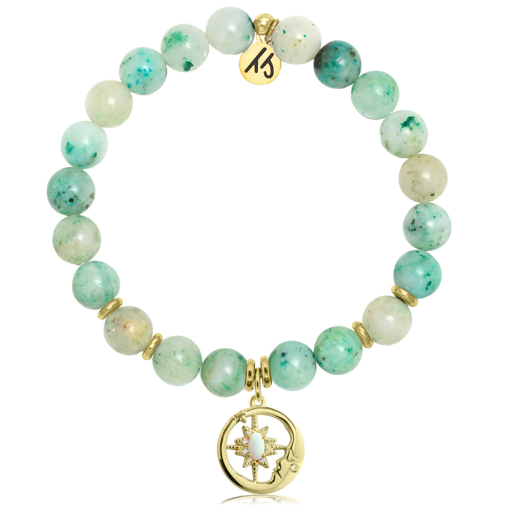 Gold Collection - Caribbean Quartzite Stone Bracelet with Moonlight Gold Charm
